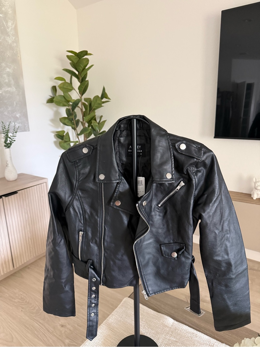 Black Faux Leather Asymmetrical Moto Jacket